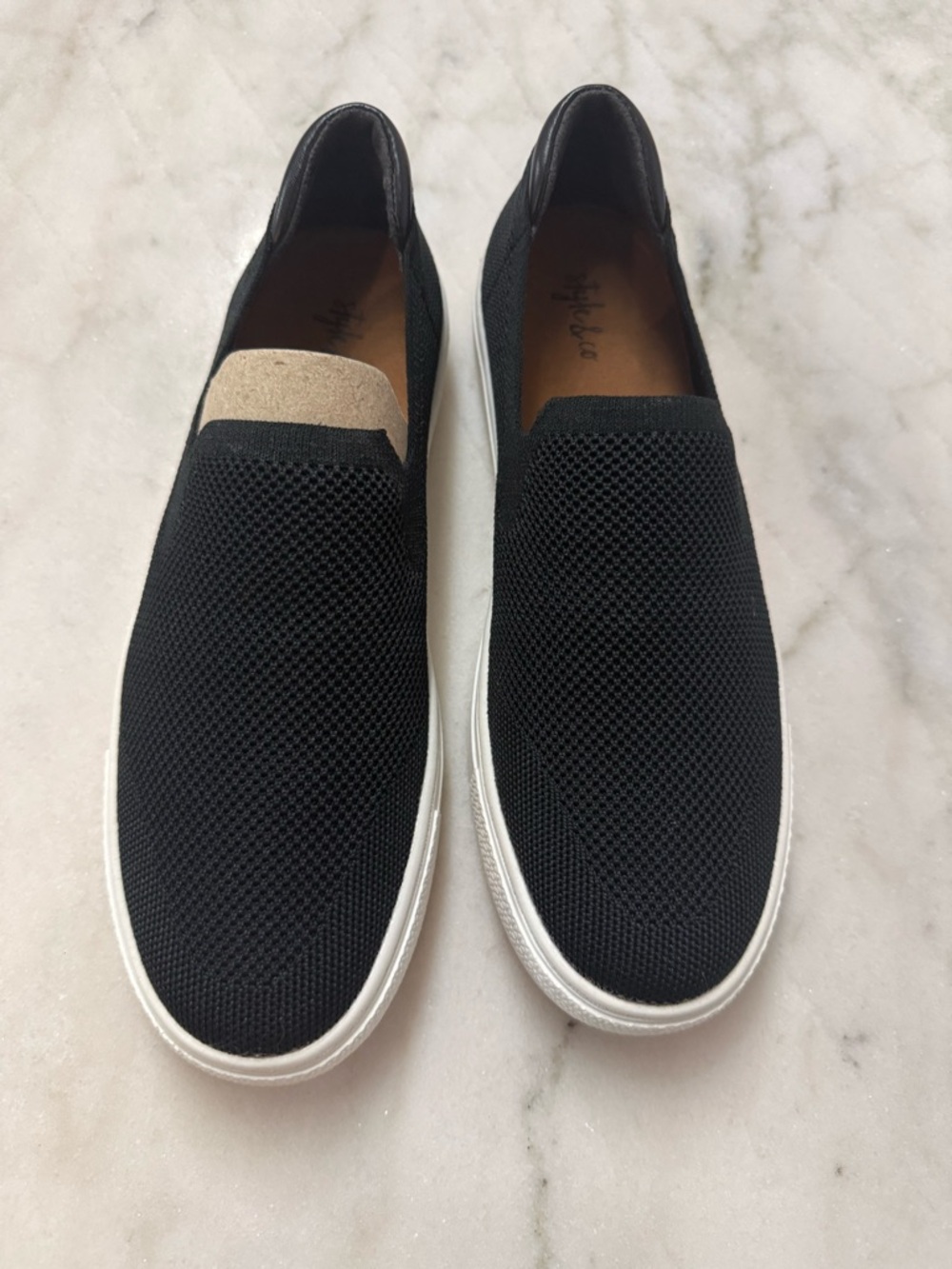 Style & Co. Women's Black Knit Slip-On Flats with White Sole